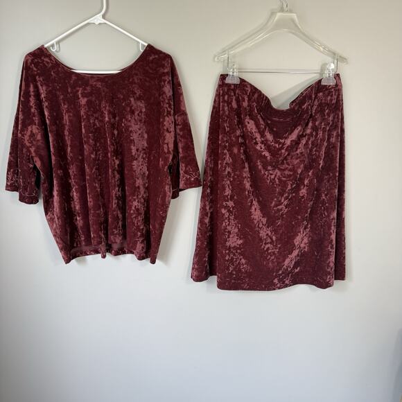 J. Jill Two Piece Skirt Set L Petite Crushed Velvet Maroon Purple Embroidered - Picture 5 of 9